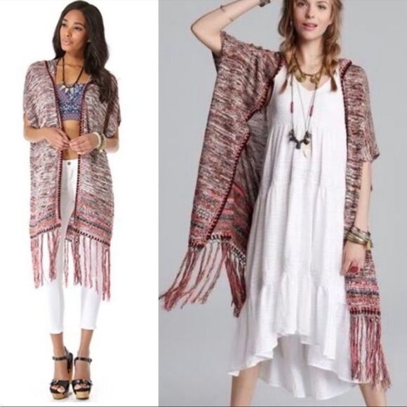 Free People Jungle Heat Space Dye Hooded Fringe Short Sleeve Cardigan Vest - Picture 5 of 12